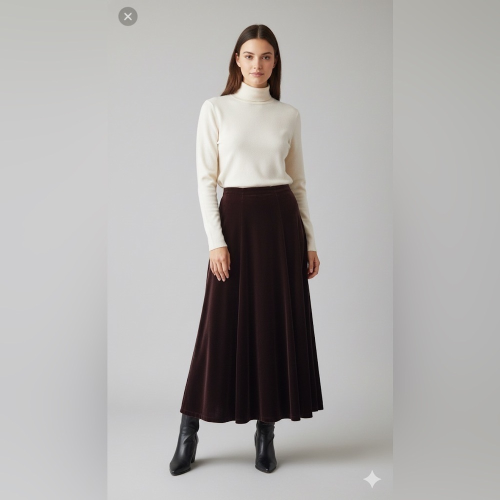 Vintage Brown Velvet Maxi Skirt 90s Grunge Dark Academia Small